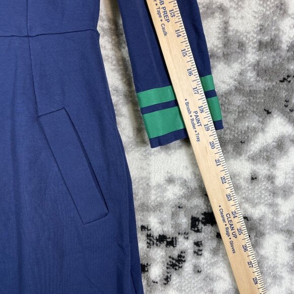 Lands End Ponte Knit Dress Womens Size 6 Blue Green Trim V-Neck Viscose‎ Stretch - Picture 7 of 12